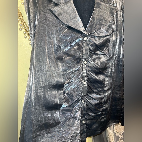 dressbarn Tops - Dressbarn Vintage Metallic Gray Button Up Shirt